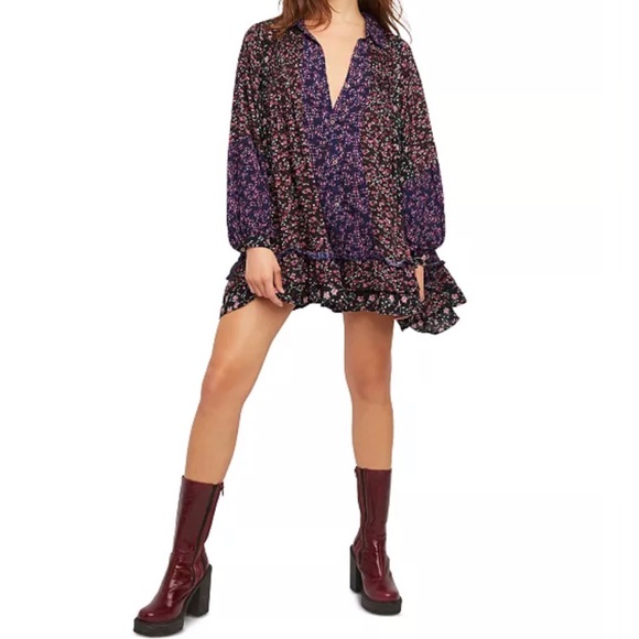 Free People Lost In You Mini ruffle hem Dress - Picture 2 of 6